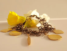 Load image into Gallery viewer, 5 hannered 14 karat Gold filled charm bracelet with Brass.