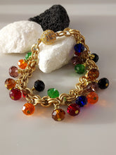 Load image into Gallery viewer, Jumbles of colors in this handcrafted Golp plated and Swarovski Crystal bracelet bykatejewelry.