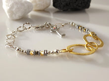 Load image into Gallery viewer, Handcrafted links and beaded bracelet with toggle clasp. Adjustable 7-8 inches.