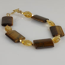 Load image into Gallery viewer, Tiger Eye and Citrine gemstone bracelet