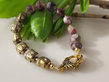 Load image into Gallery viewer, Brass and tourmaline bracelet.
