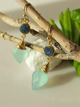 Load image into Gallery viewer, Druzy and Chalcedony earrings bykatejewelry in California.
