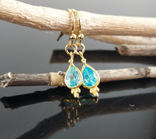 Load image into Gallery viewer, Handcrafted Gold filled and aquamarine Crystal earrings.