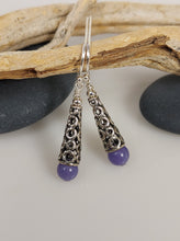 Load image into Gallery viewer, Conical blue jade earrings