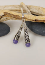 Load image into Gallery viewer, Conical blue jade earrings