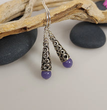 Load image into Gallery viewer, Conical blue jade earrings