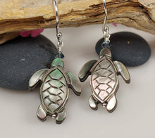 Load image into Gallery viewer, Luminescent Mother of Pearl turtle earrings-grey