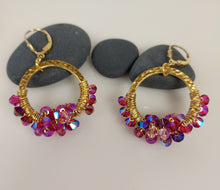 Load image into Gallery viewer, Purple-pink Crystal wrapped earrings