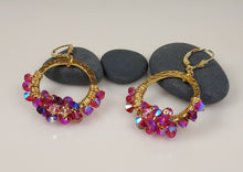 Load image into Gallery viewer, Purple-pink Crystal wrapped earrings