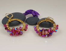 Load image into Gallery viewer, Purple-pink Crystal wrapped earrings