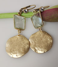 Load image into Gallery viewer, Green Amethyst and Gold dangle earrings