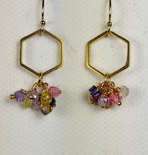 Load image into Gallery viewer, Multicolored hexagon dangle earrings