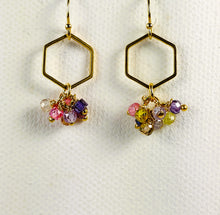 Load image into Gallery viewer, Multicolored hexagon dangle earrings