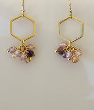 Load image into Gallery viewer, Multicolored hexagon dangle earrings