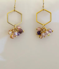 Load image into Gallery viewer, Multicolored hexagon dangle earrings