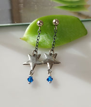 Load image into Gallery viewer, Handcrafted Silver stars and Swarovski Crystal earrings.
