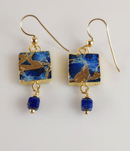 Load image into Gallery viewer, Gold Leaf Mosaic Earrings in Blue