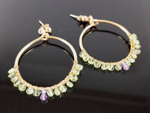 Load image into Gallery viewer, Amethyst and Peridot Hoop Earrings