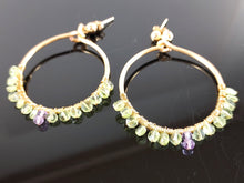 Load image into Gallery viewer, Amethyst and Peridot Hoop Earrings