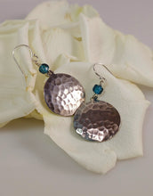 Load image into Gallery viewer, Hammered Silver and Blue Topaz Earrings