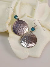 Load image into Gallery viewer, Hammered Silver and Blue Topaz Earrings