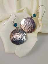 Load image into Gallery viewer, Hammered Silver and Blue Topaz Earrings