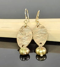 Load image into Gallery viewer, Gold Pearl and Bronze Earrings