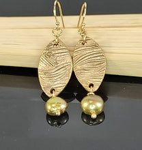 Load image into Gallery viewer, Gold Pearl and Bronze Earrings