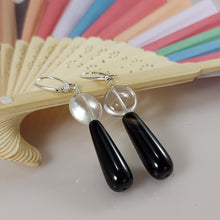 Load image into Gallery viewer, Clear Crystal Quartz and Black Onyx Earrings