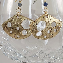 Load image into Gallery viewer, Bronze and Sapphire fan earrings