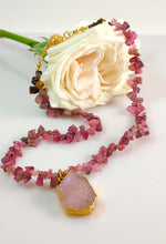 Load image into Gallery viewer, Rosy pink Tourmaline and Drusy Necklace