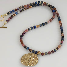Load image into Gallery viewer, Ruby and Sapphire Bronze Pendant Necklace