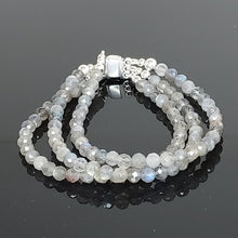 Load image into Gallery viewer, Handmade 3 - Strand Labradorite and Sterling Silver bracelet
