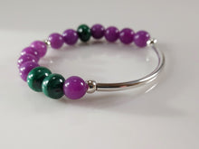 Load image into Gallery viewer, Stretch bracelet with Silver, Jade and Malachite bykatejewelry.
