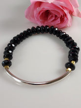 Load image into Gallery viewer, Stretch bracelet with Black Onyx, Sterling Silver and Brass bracelet.
