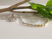 Load image into Gallery viewer, Adjustable Silver and gold bracelet handcrafted bykatejewelry.
