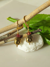 Load image into Gallery viewer, Brass Buddah beads and Tourmaline earrings bykatejewelry.
