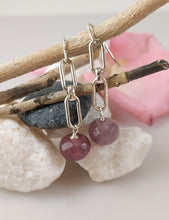 Load image into Gallery viewer, Lavender Tourmaline and SS earrings bykatejewelry.
