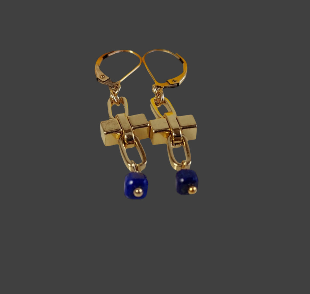 Geometric Gold and Lapis Lazuli earrings