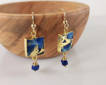 Load image into Gallery viewer, Gold Leaf Mosaic Earrings in Blue
