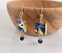 Load image into Gallery viewer, Gold Leaf Mosaic Earrings in Blue
