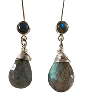 Load image into Gallery viewer, Silver Wrapped Labradorite Earrings
