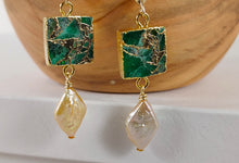 Load image into Gallery viewer, Gold Leaf Mosaic Earrings in Green
