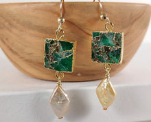 Load image into Gallery viewer, Gold Leaf Mosaic Earrings in Green
