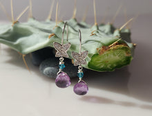 Load image into Gallery viewer, Amethyst, Sterling Silver and Swarovski Crystal earrings.
