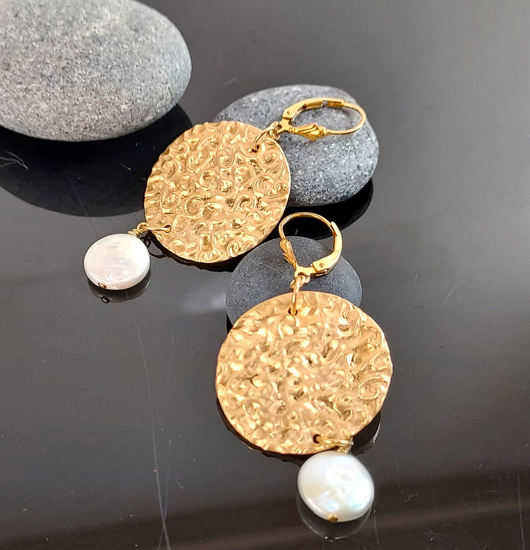 Coin Pearl and Disk earrings