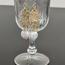 Load image into Gallery viewer, Handmade Textured Bronze and Pearl Dangle Earrings
