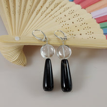 Load image into Gallery viewer, Clear Crystal Quartz and Black Onyx Earrings
