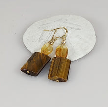 Load image into Gallery viewer, Citrine and Tiger's Eye Earrings
