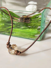 Load image into Gallery viewer, Leather and Swarovski Crystal necklace handcrafted bykatejewelry.
